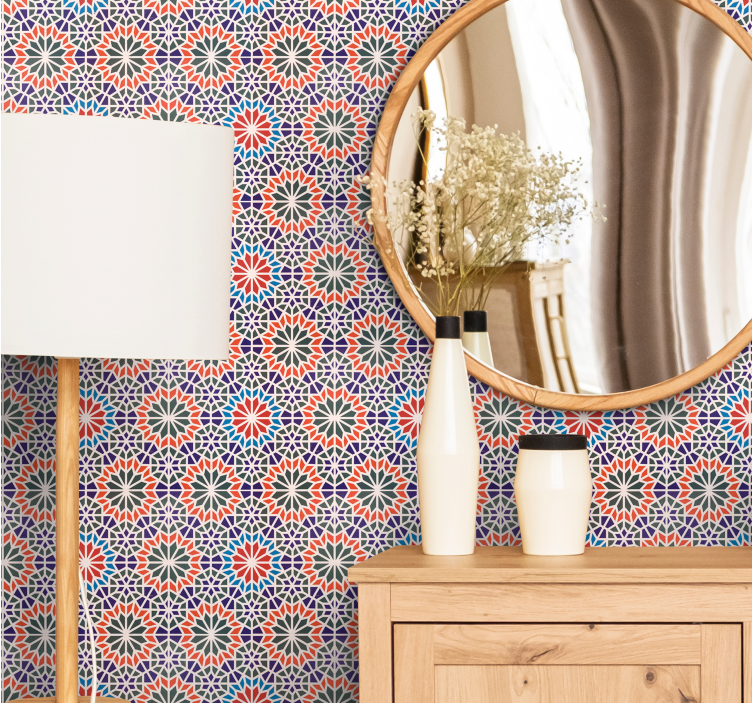 Papel tapiz floral motivos florales geométricos - TenVinilo