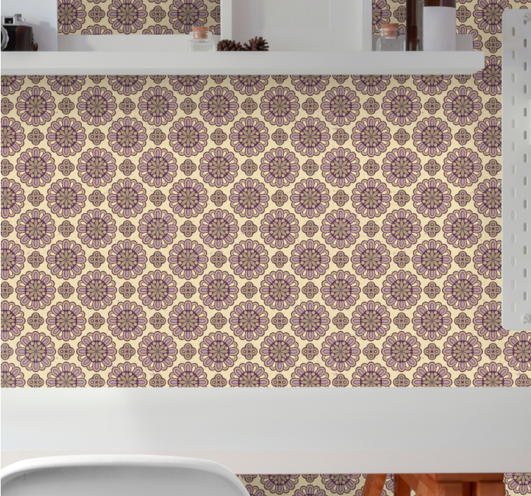 Papel tapiz floral patrón beige adornado - TenVinilo