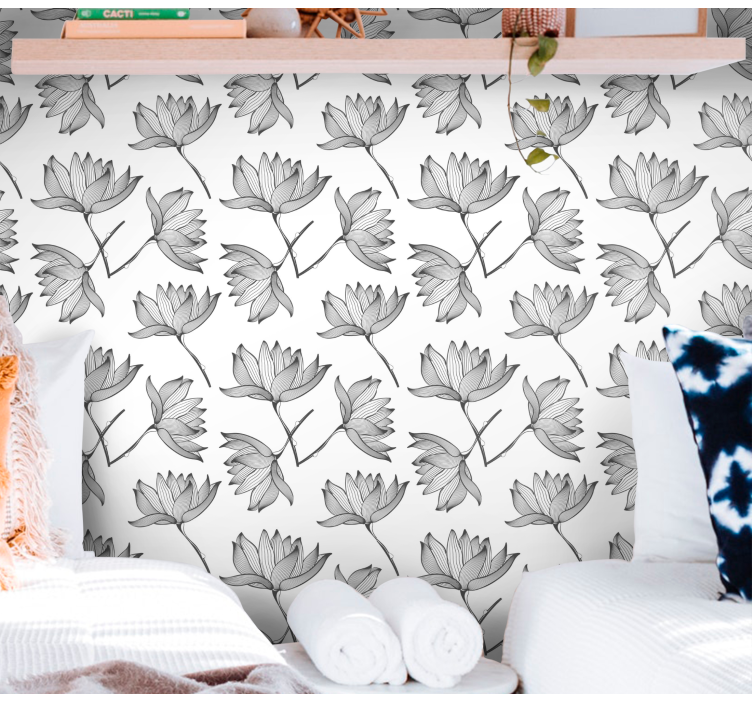 Papel tapiz flores bocetos botánicos - TenVinilo