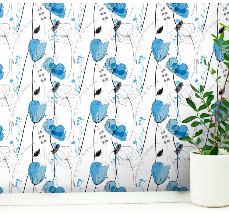 Papel tapiz flores elegancia floral azul - TenVinilo