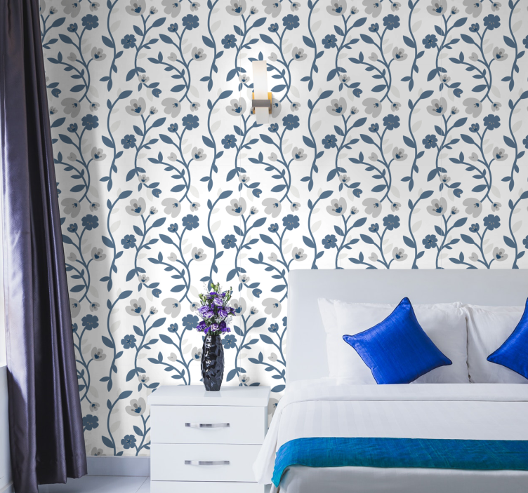 Papel tapiz flores diseño de floración ramificada - TenVinilo