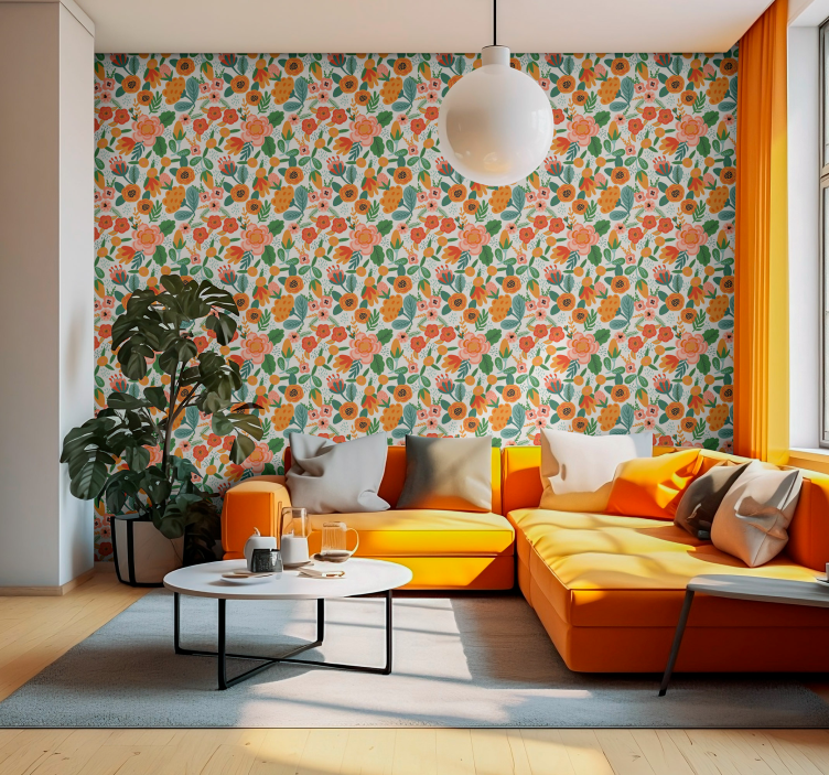 Papel tapiz flores ilustración floral - TenVinilo