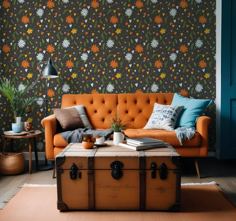 Papel tapiz flores motivo floral de alegría - TenVinilo