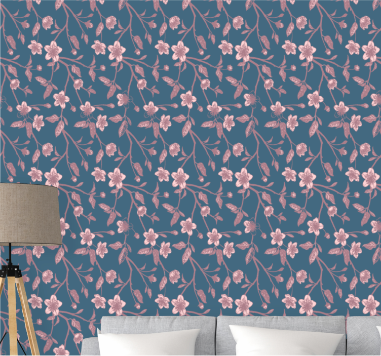 Papel tapiz flores ramas de flores rosas - TenVinilo