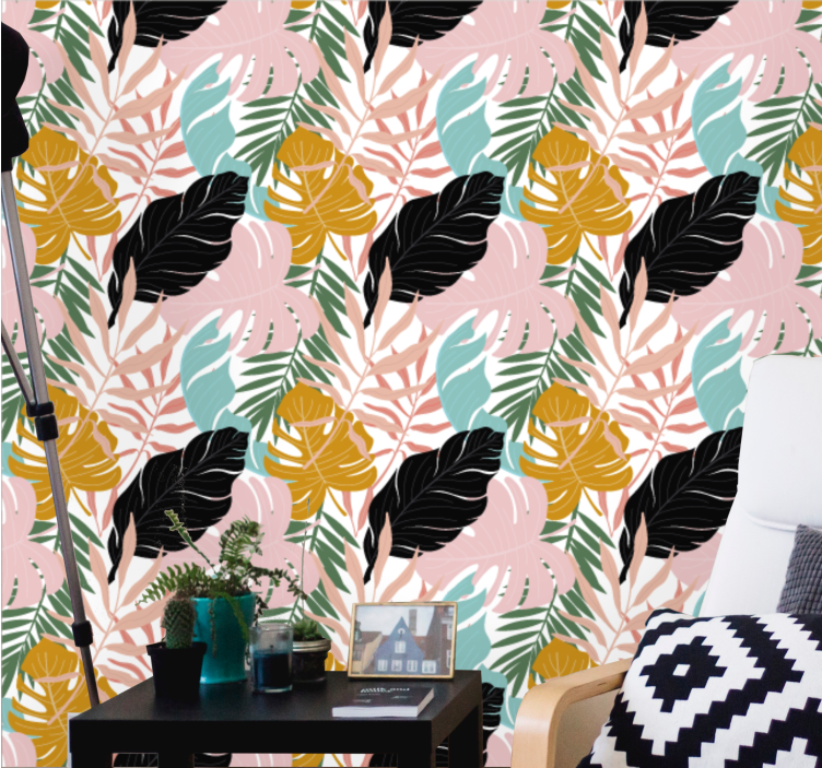 Papel tapiz hojas surtido de follaje exótico - TenVinilo