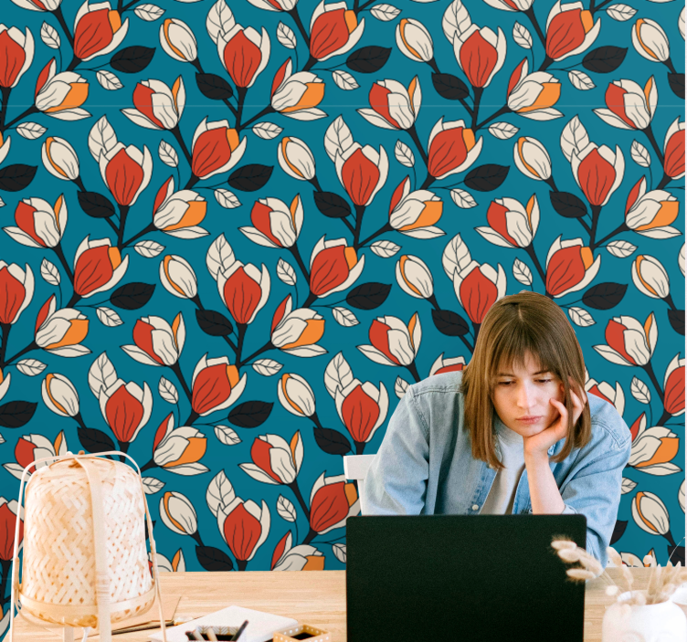 Papel tapiz flores telón de fondo con motivos florales - TenVinilo