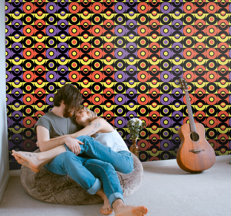 Papel tapiz vintage patrón de círculos retro - TenVinilo