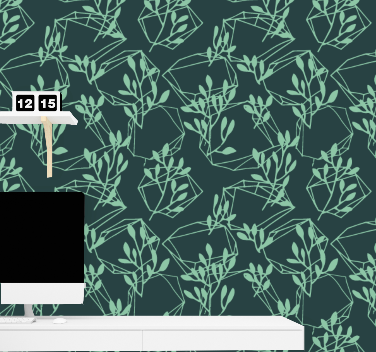 Papel tapiz geométrico patrón de follaje geométrico - TenVinilo