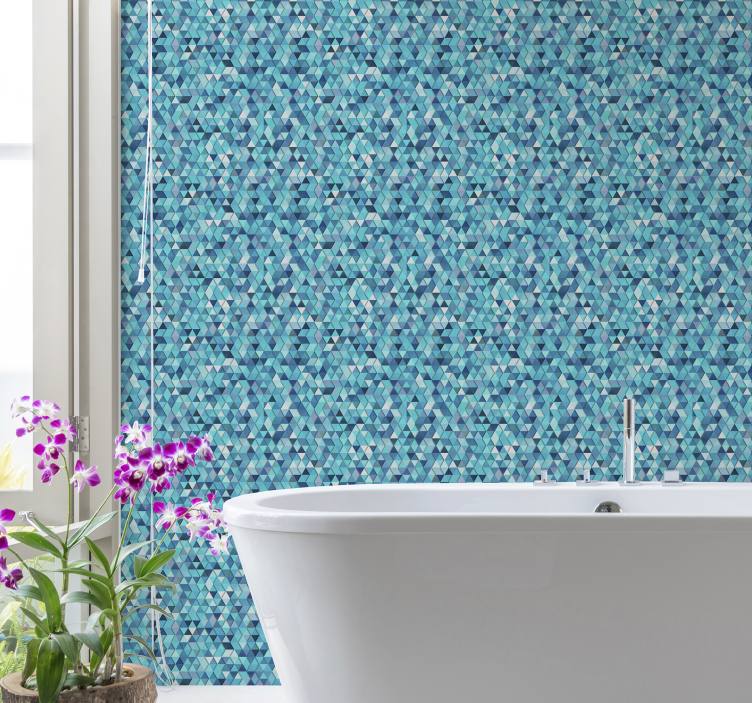 Papel tapiz baño patrón de mosaico triangular - TenVinilo