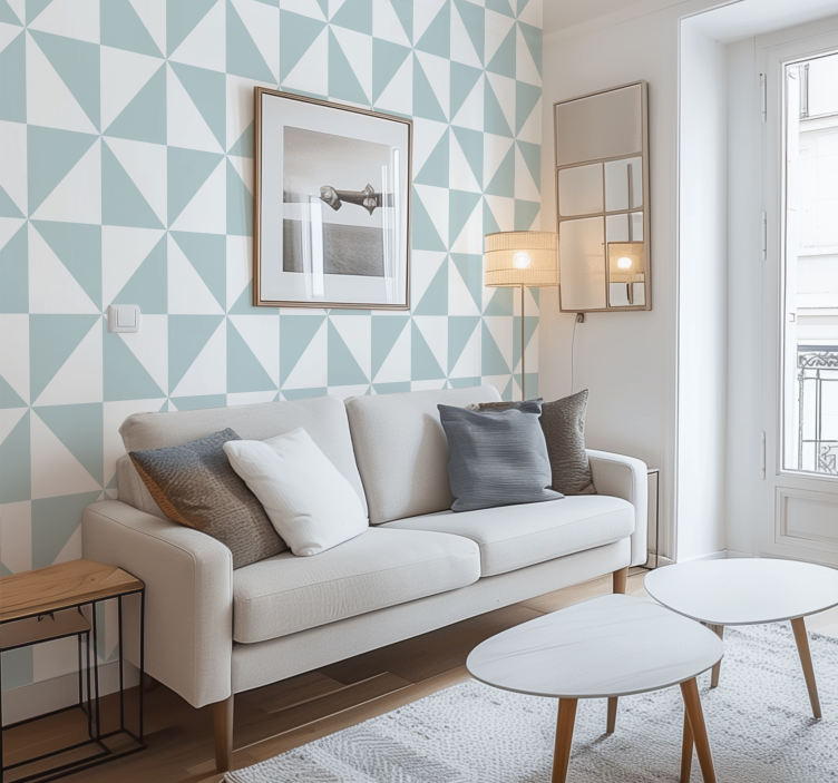 Papel tapiz geométrico triangulos azules - TenVinilo