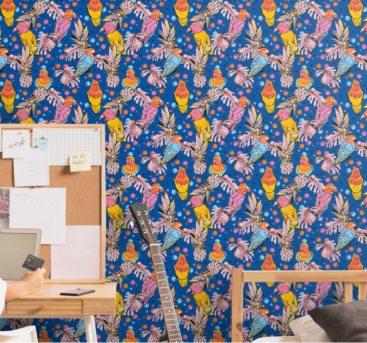 Papel tapiz loros oasis de loros tropicales - TenVinilo