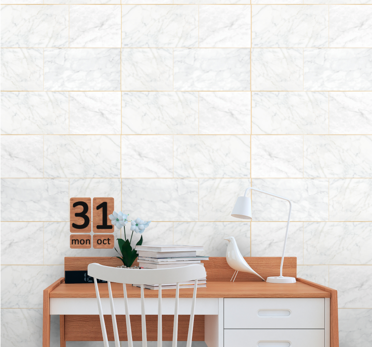 Papel tapiz mármol elegantes azulejos blancos - TenVinilo