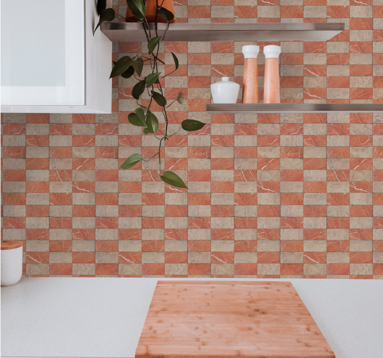 Papel tapiz cocina azulejos geométricos beige - TenVinilo