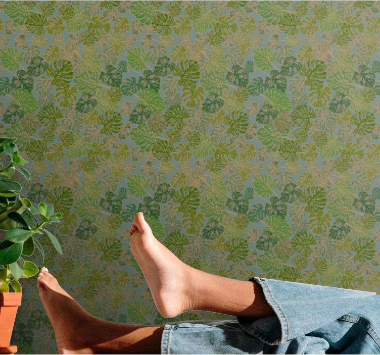 Papel tapiz hojas motivo verde monstera - TenVinilo