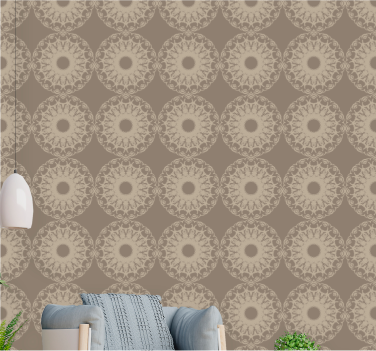 Papel tapiz ornamental intrincado patrón circular beige - TenVinilo