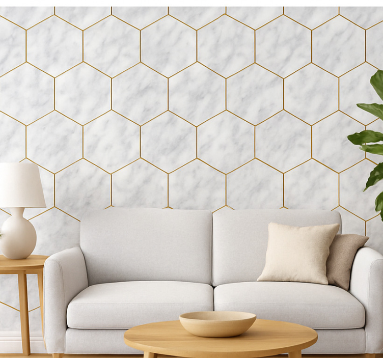 Papel tapiz para sala baldosas de mármol hexagonales - TenVinilo