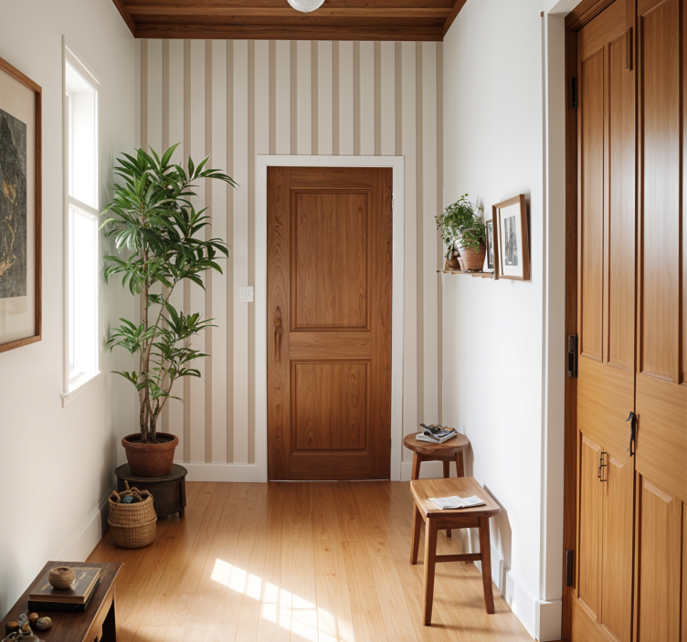 Papel tapiz pasillo rayas beige - TenVinilo