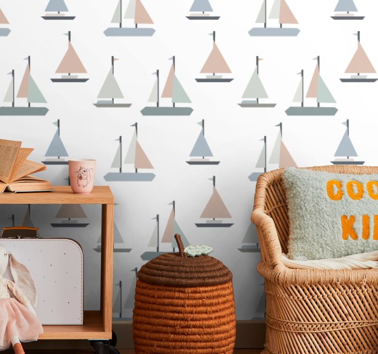 Papel tapiz personalizable patrón de barcos de vela - TenVinilo