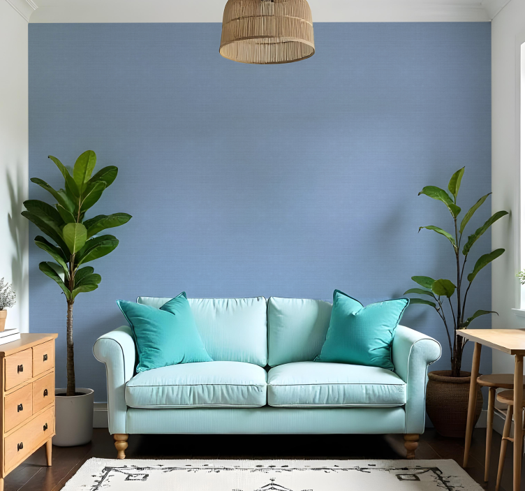 Papel tapiz textura fino motivo de yute azul - TenVinilo