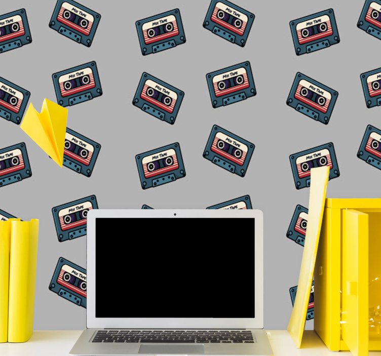 Papel tapiz vintage patrón de casete - TenVinilo