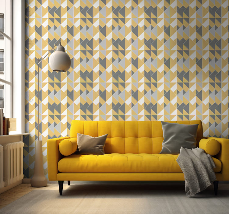 Papel pintado triangulos patrón amarillo y gris - TenVinilo